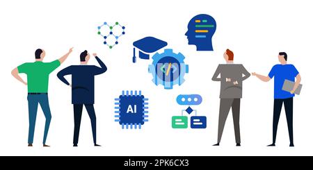 AI artificial intelligence people discuss concept of machine learning technology in business Stock Vector
