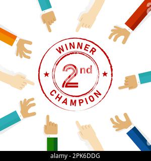 Second 2nd winner champion people focus their attention to the seal emblem rubber stamp Stock Vector