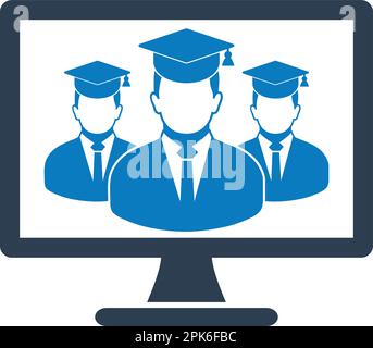 Online Learning Icon with graduate students on Mobile Screen Flat style ...