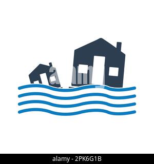 Flood Icon. Contain House and Wave Signs. Editable Vector EPS Symbol Illustration. Stock Vector
