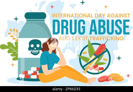 International Day Against Drug abuse and Illicit Trafficking illustration with Anti Narcotics to Avoid Drugs in Hand Drawn Templates Illustration Stock Vector
