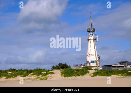 Sea rescue station, beach, Jeffreys Bay near Port Elizabeth, Garden Route, Eastern Cape, South Africa Stock Photo