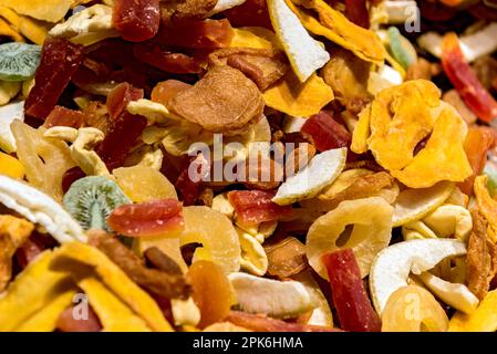 Various dried fruits, freeze-dried, mix, dried fruits sliced, format-filling, background, Germany Stock Photo