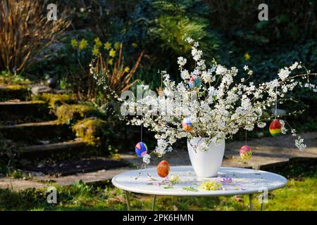 Easter Bouquet with Hand Painted Easter Eggs Stock Photo