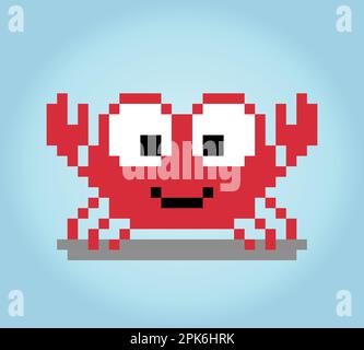 8 bit pixel crab image. Animals in vector illustration for retro games Stock Vector