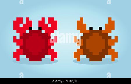 8 bit pixel crab image. Animals in vector illustration for retro games Stock Vector