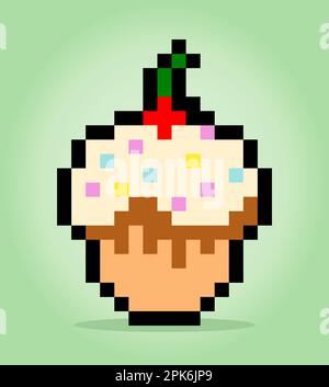 Pixel 8 bit cupcake. Food dishes in vector illustrations Stock Vector ...