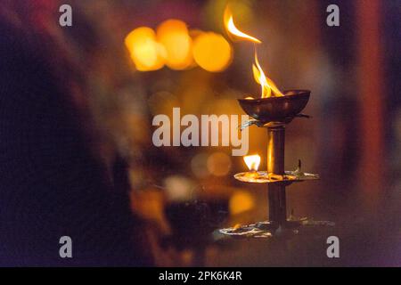 Ganga Aarti, evening ceremony at the holy Dasaswamedh Ghat, Hinduism, Ganges, Varanasi, Uttar Pradesh, India Stock Photo