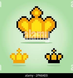 Image of 8 bit pixel crown. Game assets in vector illustration for retro games Stock Vector