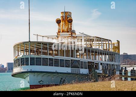 Detroit, Michigan, Restoration work is in progress on the SS Ste. Clair, one of two 2500-passenger steamships that ferried generations of Detroiters Stock Photo