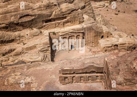 Royal Tombs in front of al Khubtha mountain, columns of the Great ...