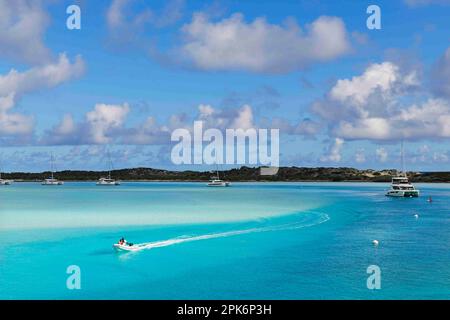 Sailboats anchor off Warderick Wells, Bahamas and Exuma Cays Land and Sea National Park, Bahamas Stock Photo
