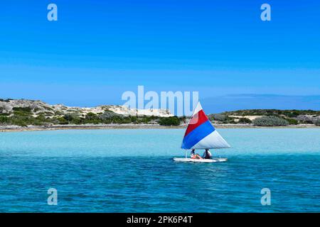 Dinghy landing at Warderick Wells, Bahamas and Exuma Cays Land and Sea National Park, Bahamas Stock Photo
