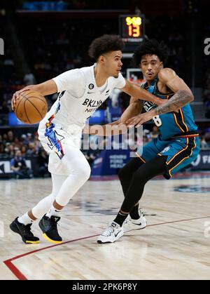 Brooklyn Nets forward Cameron Johnson during the second half of an NBA  basketball game against the Orlando Magic, Friday, April 7, 2023, in New  York. The Nets won 101-84. (AP Photo/Mary Altaffer
