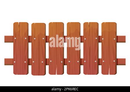 Wooden fencing on farm, ranch, garden isolated country timber fence in cartoon style isolated on white background. Hardwood slats, farming picket. Rural home protection, barrier of timber panels. Vector illustration Stock Vector