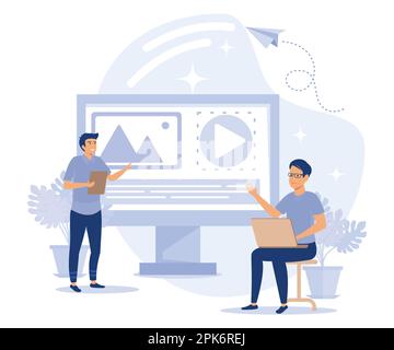 Professional SEO services concept, Keyword research, copy optimization, content plan, web campaign, search engine, online social media planner, flat v Stock Vector