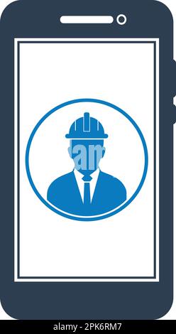 Online Engineering Service  Icon. Male Symbol on mobile screen. Flat style vector PES. Stock Vector