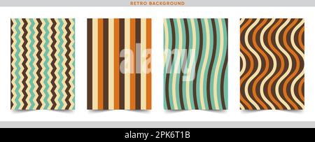 70s Vintage Color Backgrounds Set, Groovy hippie 70s backgrounds. Waves, swirl, twirl pattern Stock Vector