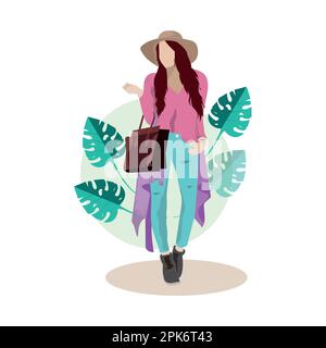 Vector fashionable girl shopping flat vector illustration design. Stock Vector