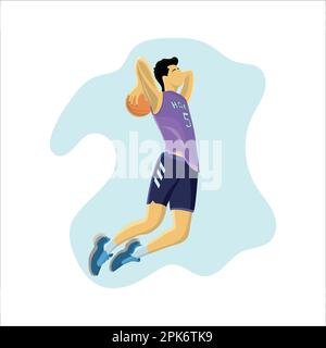 Vector flying basketball player is about to dunk score high in air flat vector illustration design Stock Vector