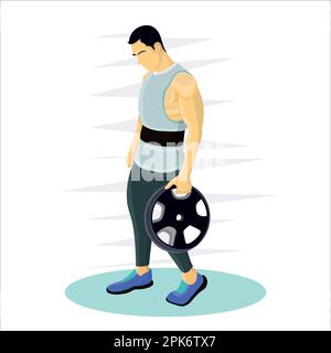 Vector man lifting weight plate with one hand flat vector illustration design Stock Vector