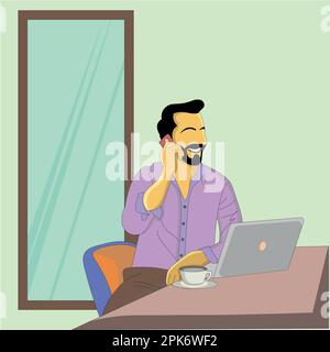 Vector man making phone call flat vector illustration image Stock Vector