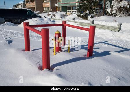 Fire hydrant in downtown Churchill, Manitoba, Canada Stock Photo