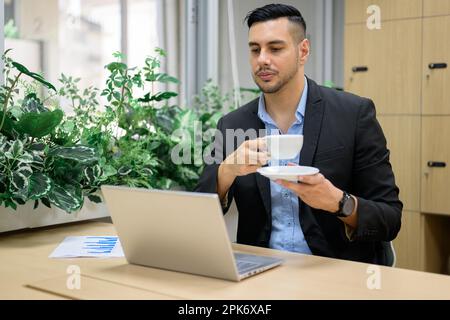 Smart businessman working in office, Male manager using laptop working Stock Photo
