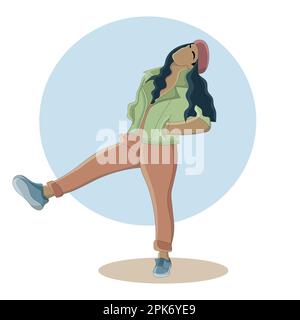 Flat design of a freely walking girl wearing a hat Stock Vector