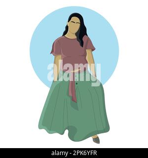 Flat design of woman wearing green and purple color clothes Stock Vector