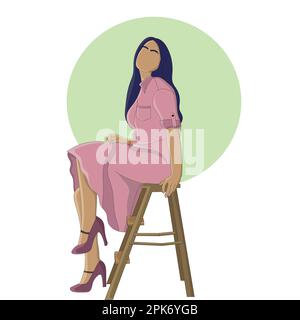 Flat design of girl sitting on wooden bench wearing purple shoes and dress Stock Vector