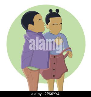 flat design of two little girl and boy Stock Vector