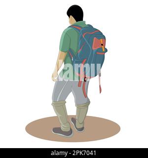 flat design of a hiking man with backpack Stock Vector