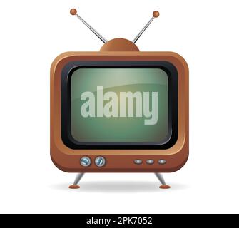 funky brown retro tv television set with blank screen and antennas vector illustration isolated on white background Stock Vector