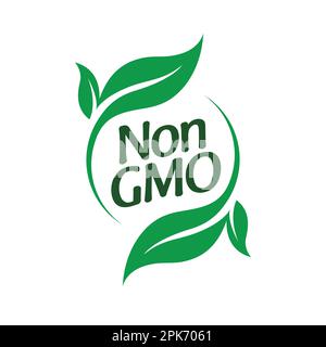 non GMO free logo symbol in green leaf circle motif label vector isolated on white background Stock Vector