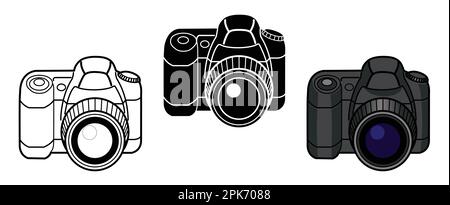 simple cartoon camera illustration dark gray black slr dslr digital vector isolated on white background Stock Vector