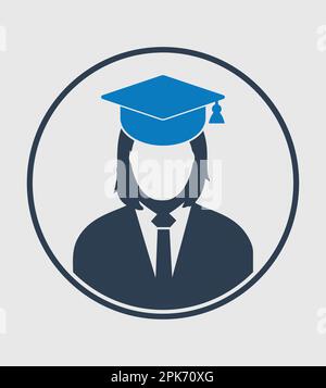 Female graduate student profile icon with gown and cap. Flat style vector EPS. Stock Vector