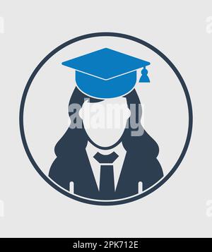 Female graduate student profile icon with gown and cap. Flat style vector EPS. Stock Vector