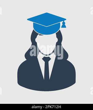 Female graduate student icon with gown and cap. Flat style vector EPS. Stock Vector