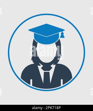 Female graduate student profile icon with gown and cap. Flat style vector EPS. Stock Vector