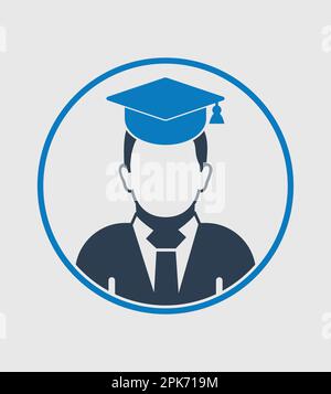 Male graduate student profile icon with gown and cap. Flat style vector ...