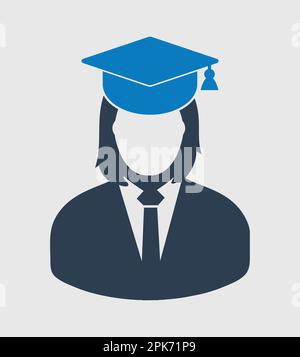 Female graduate student icon with gown and cap. Flat style vector EPS. Stock Vector