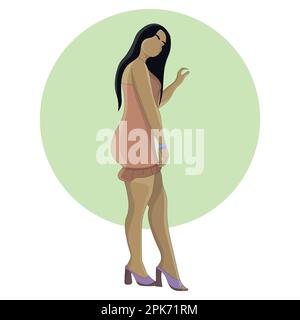 Flat design of pretty standing girl in brown short dress Stock Vector