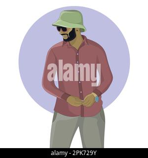 Flat design of a handsome man wearing a hat, wristwatch and sunglasses Stock Vector