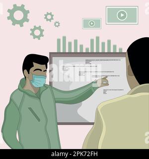 Flat design of two discussing men using a digital board Stock Vector
