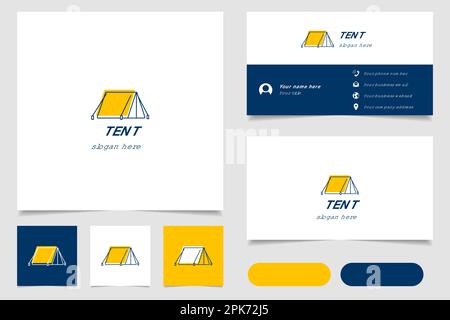 Tent logo design with editable slogan. Branding book and business card template. Stock Vector