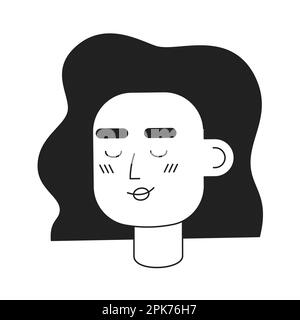 Relaxed woman with closed eyes monochromatic flat vector character head Stock Vector