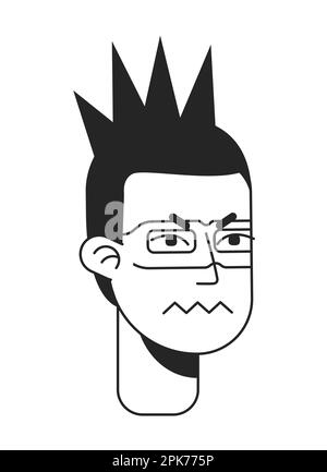 Angry offender with mohawk monochromatic flat vector character head Stock Vector