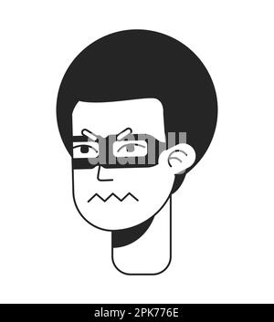 Kinky haired gang member feeling angry monochromatic flat vector character head Stock Vector