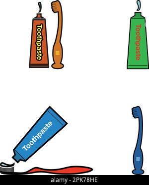 Colorful Toothbrush and Toothpaste icon set. Vector EPS. Stock Vector